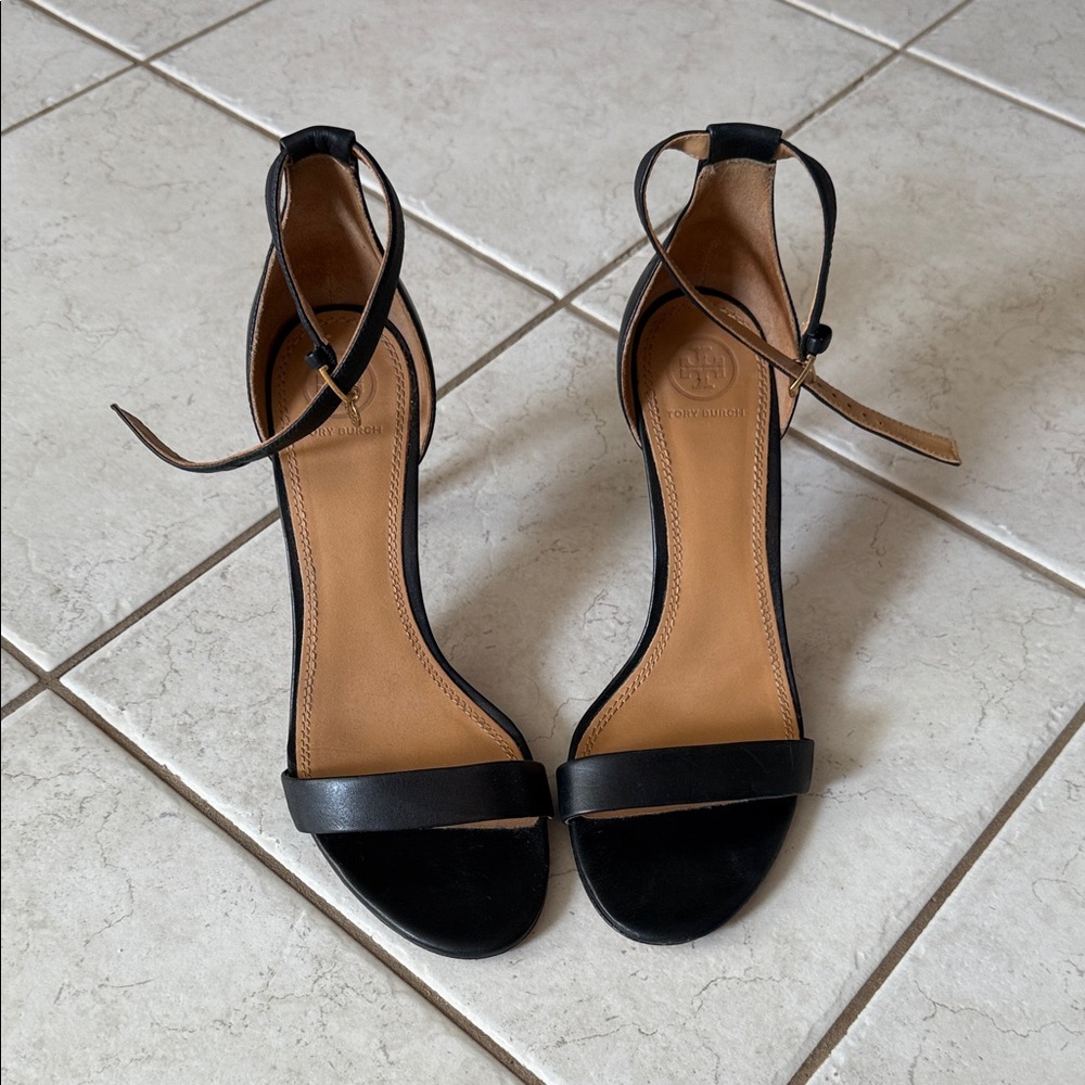 Tory Burch Black and Tan Heeled Sandals